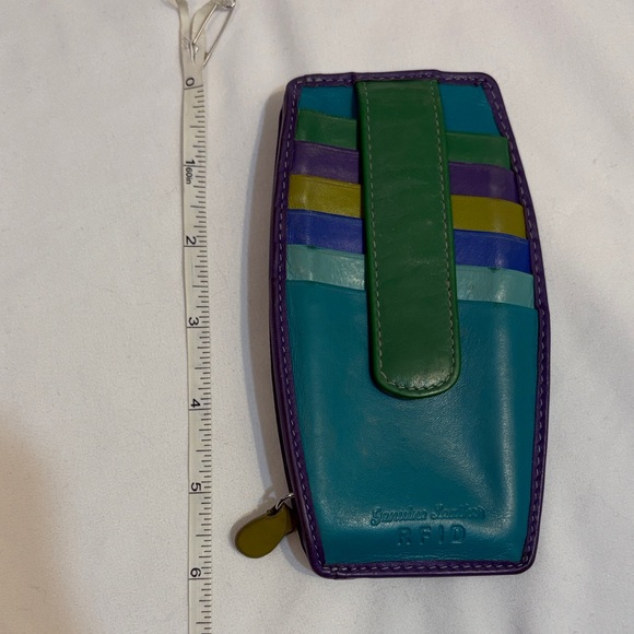 Vintage Genuine Leather Colorful Multi Color Block Funky Card Holder Wallet - Picture 2 of 10